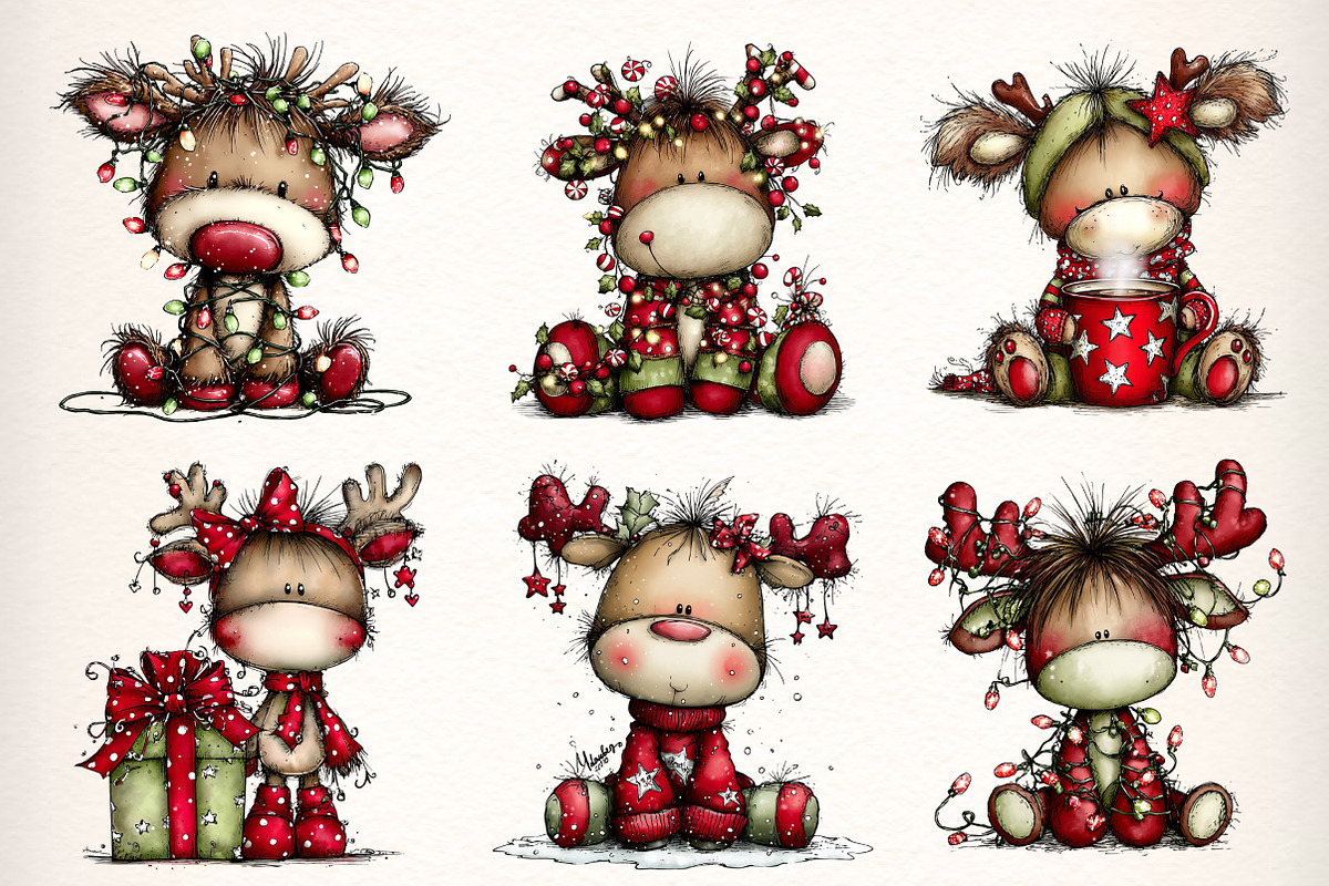 Christmas Cute Reindeer Clipart, an Illustration by Dream Creation (Photo 3 of 8)