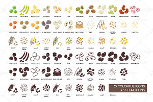 Legumes & Grains Food Icon Set