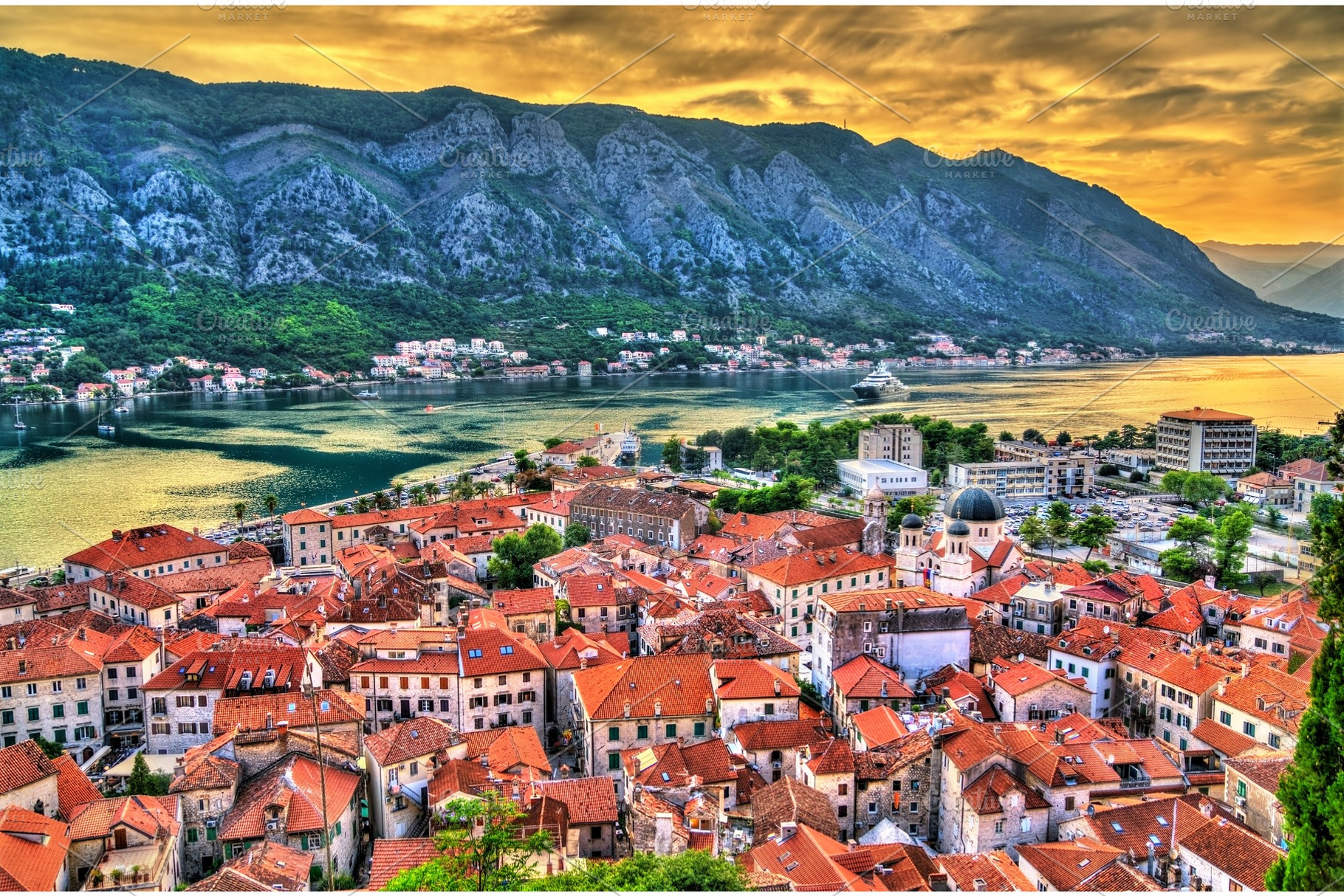 Aerial view of Kotor at sunset, an Architecture Photo by Leonid Andronov