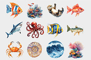 Watercolor Sea Animals Clipart, a Seasonal Illustration by Design Market (Thumbnail 4 of 5)