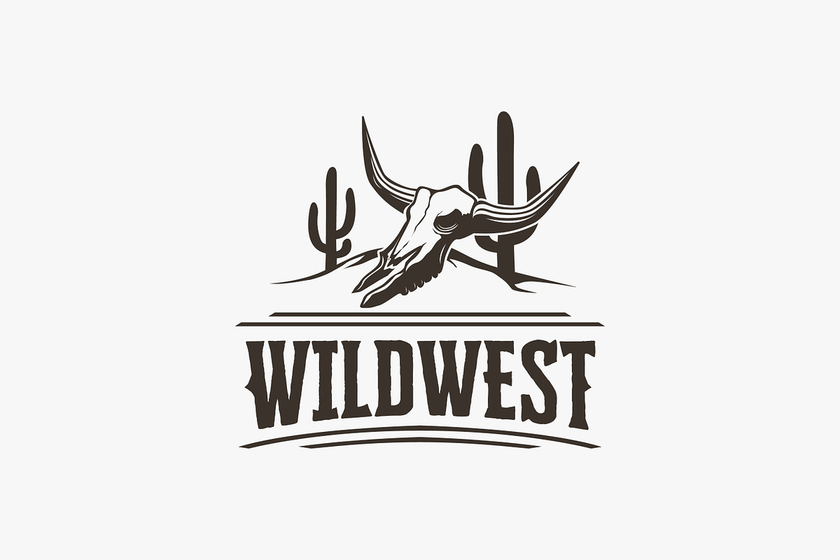 Western Desert logo with bull skull, a Branding & Logo Template by DOMHOUZE
