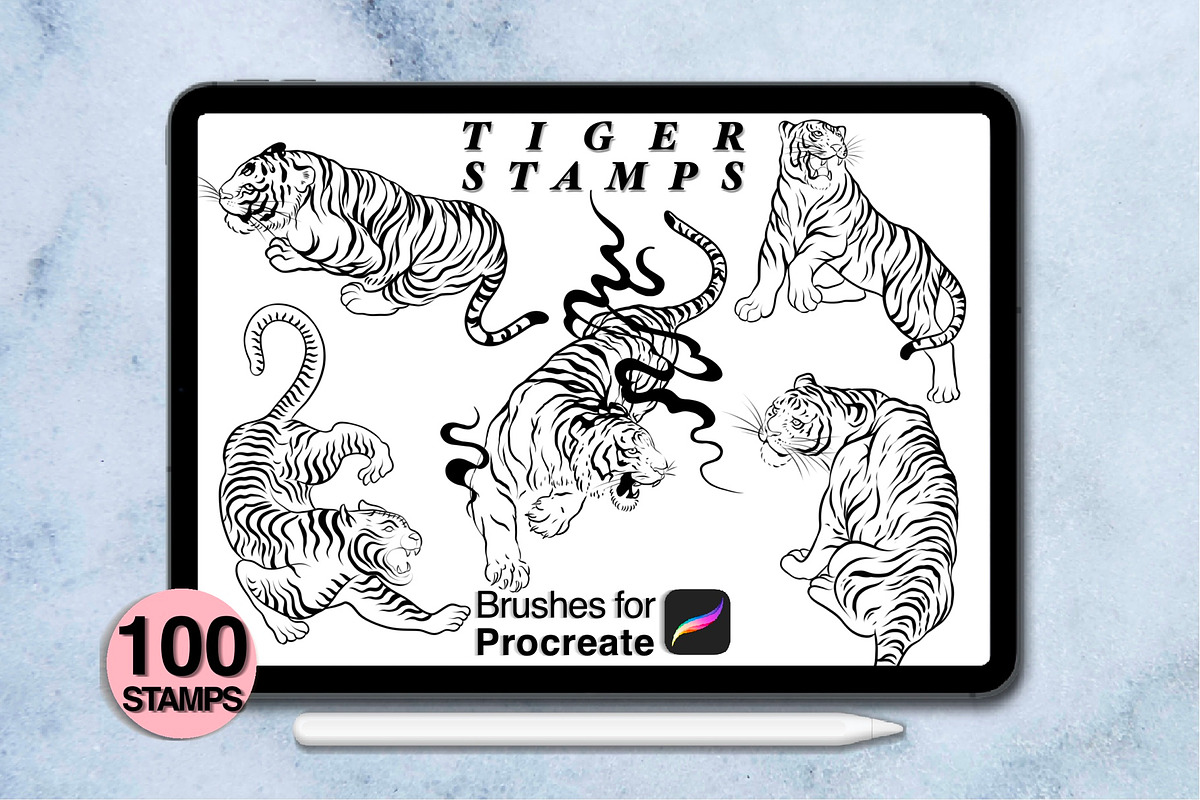 100 procreate tiger stamps, a Brush Add-On by Arts For Peace (Photo 4 of 8)