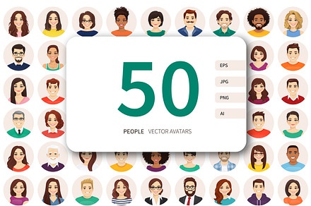 Big bundle of 50 people avatars, a Person Illustration by Volha Hlinskaya