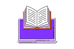 Laptop with open book., an Education Illustration by incomible