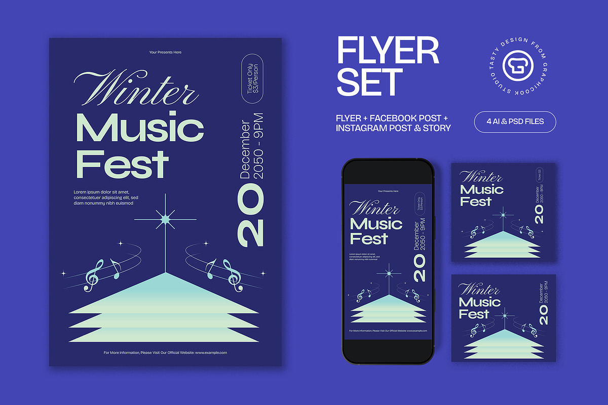 Navy Winter Music Fest Flyer Set, a Flyer Template by graphicook (Photo 1 of 6)