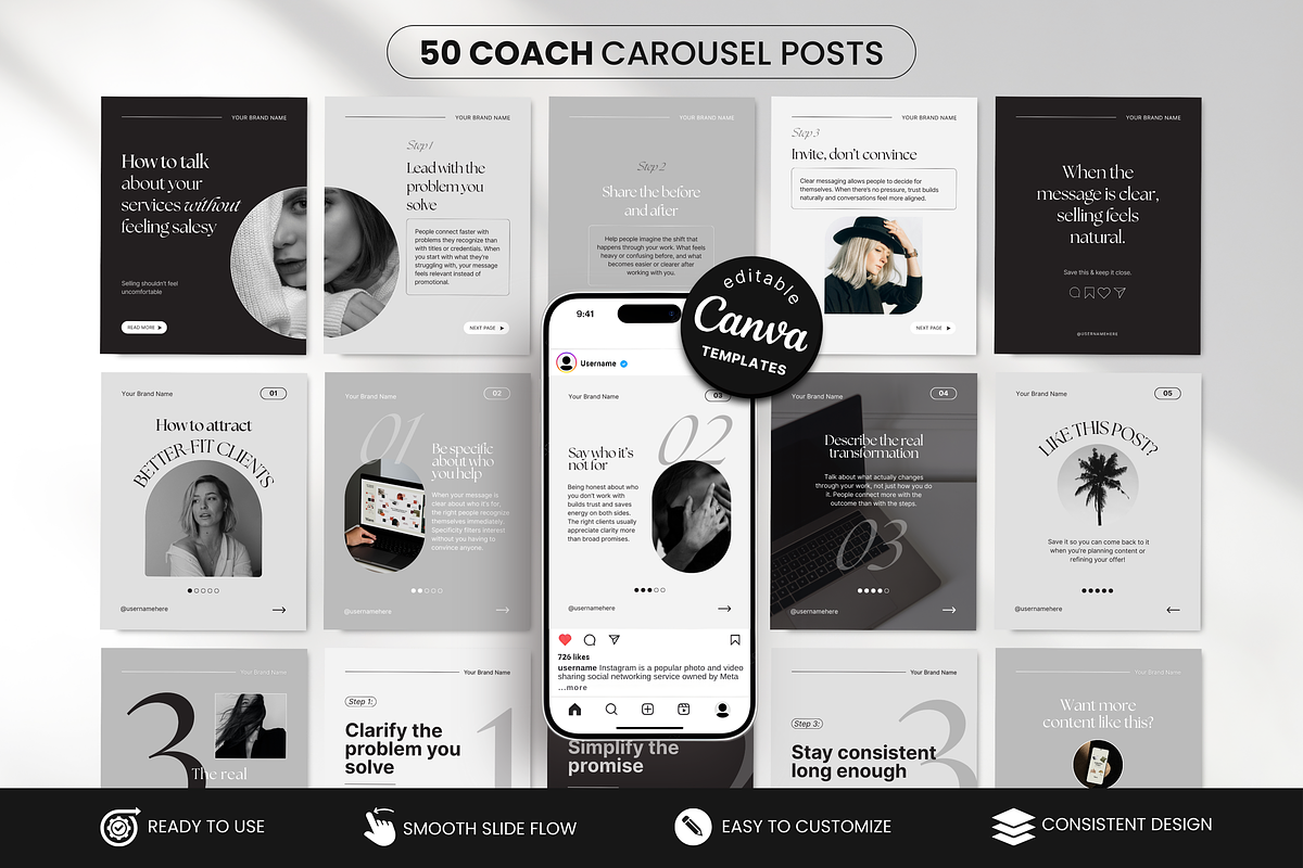 Coach Carousel Instagram Posts Canva, a Social Media Template by DigiPax (Photo 1 of 11)