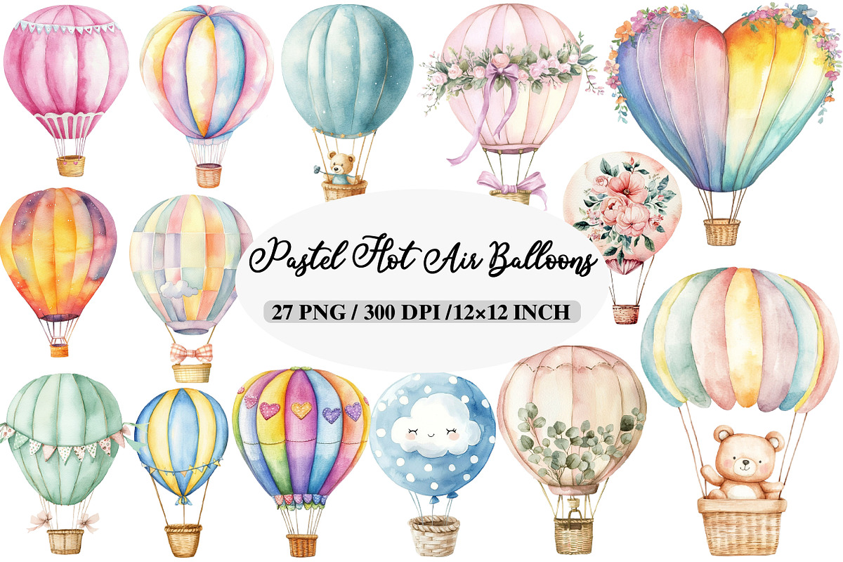 Pastel Hot Air Balloons Clipart, an Illustration by Daily.Designs (Photo 1 of 5)