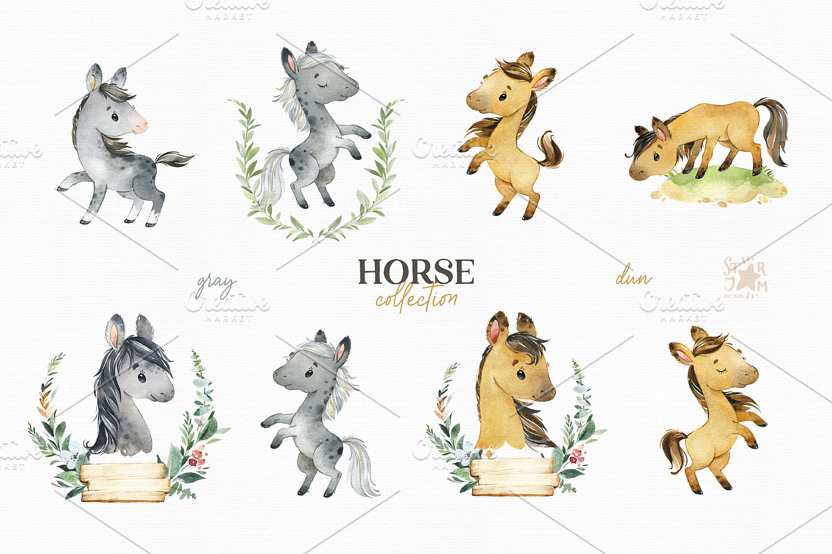 Horses. Watercolor Collection, an Animal Illustration by StarJam (Photo 2 of 6)