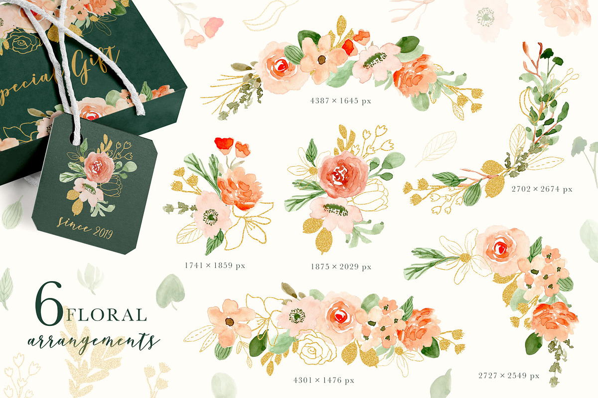 Classy Florals - Watercolor Clipart, a Decorative Illustration by wulano (Photo 2 of 6)