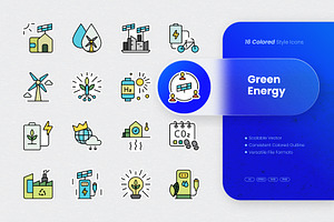 Green Energy Colored Icons, an Outline Icon by cidcud_graphic