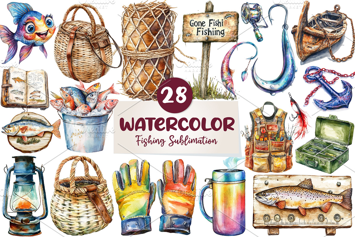 Fishing Sublimation Clipart, an Illustration by CreationArt (Photo 1 of 5)