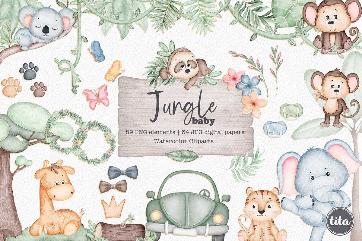 Jungle animals cliparts and patterns, an Animal Illustration by Tita Creative Studio (Photo 1 of 6)
