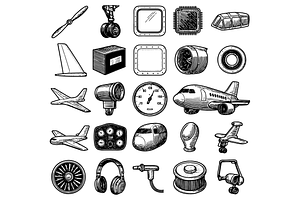 Airplane Parts Illustration Set, an Object Graphic by RT Studio