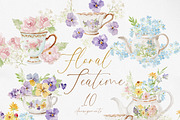 Watercolor Clipart - FLORAL TEATIME, a Decorative Illustration by Beigetime (Thumbnail 6 of 9)
