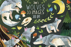 Watercolor Wolves Clipart