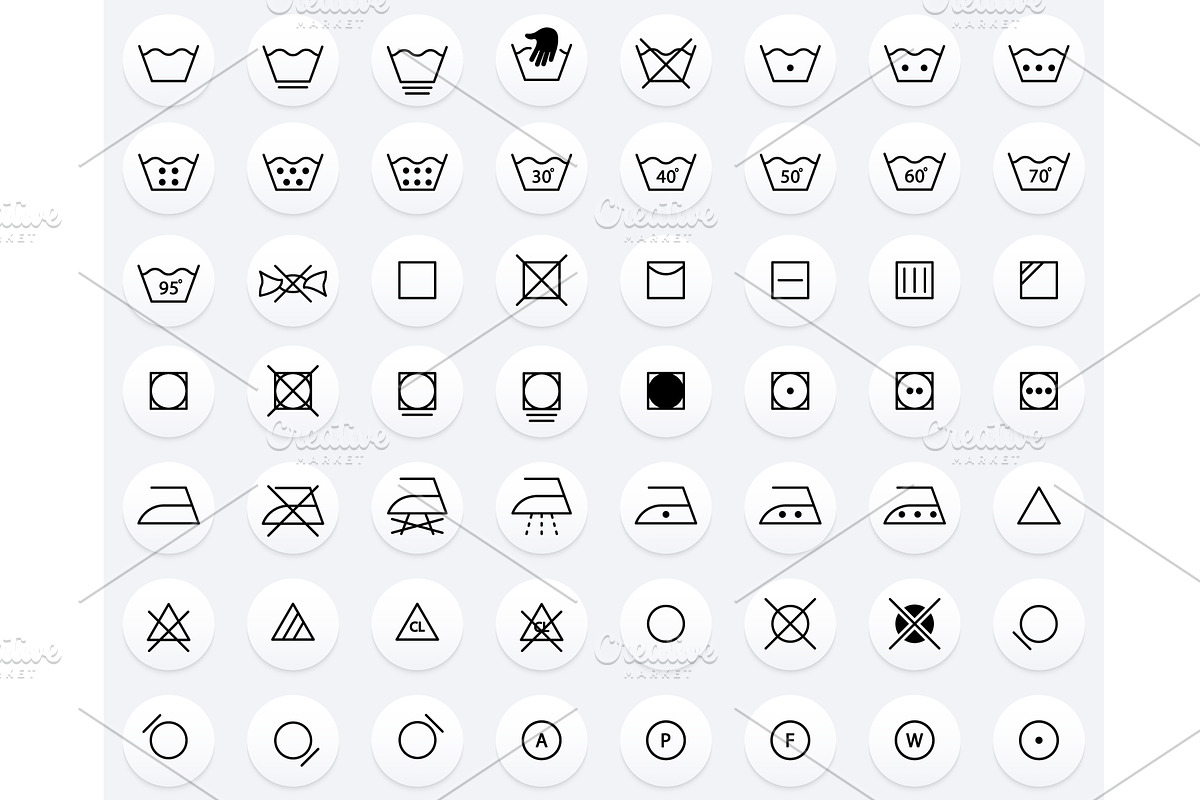 Laundry Instruction Line Icon Set, an Outline Icon by Vector Creator