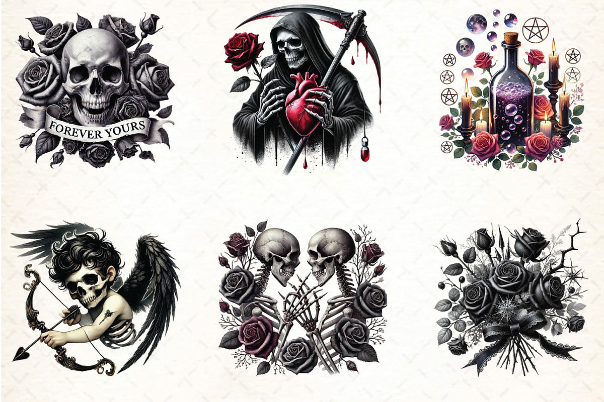 Love Gothic Valentine's Day Clipart, an Illustration by DreamCafeArt (Photo 3 of 4)