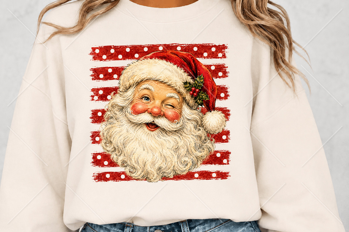Vintage Christmas Santa Red Stripes, a Seasonal Illustration by Canvas Craft (Photo 5 of 6)