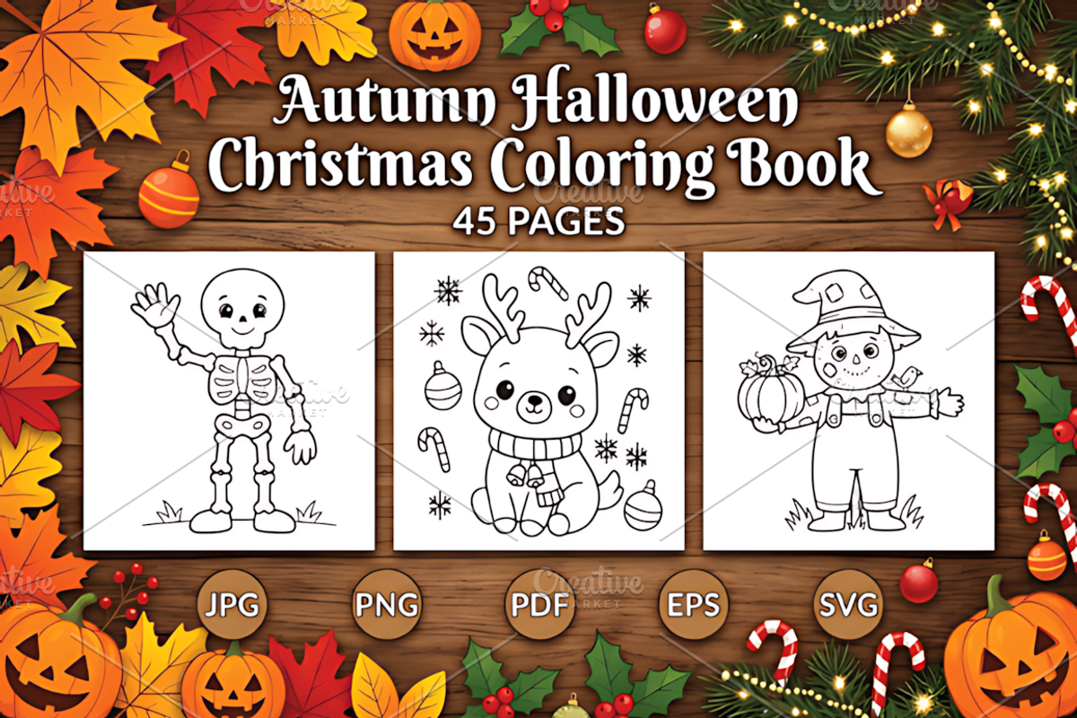 Autumn Halloween Christmas Coloring, a Seasonal Illustration by Design Station (Photo 1 of 4)