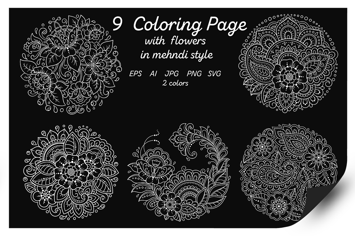 Flowers Coloring Pages, an Illustration by Katika Shop (Photo 3 of 7)