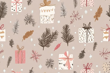 Christmas Gift boxes and pine cones pattern seamless holiday bac, a Photo by Dvoevnore photos