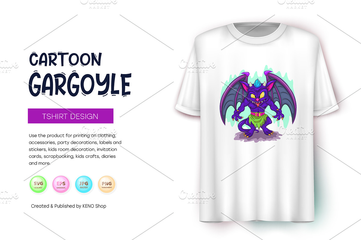 Cartoon gargoyle. Tshirt, PNG., an Animal Illustration by KENO Mascots (Photo 6 of 7)