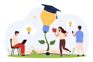 Students Learning Knowledge Growth, an Education Illustration by Flashvector