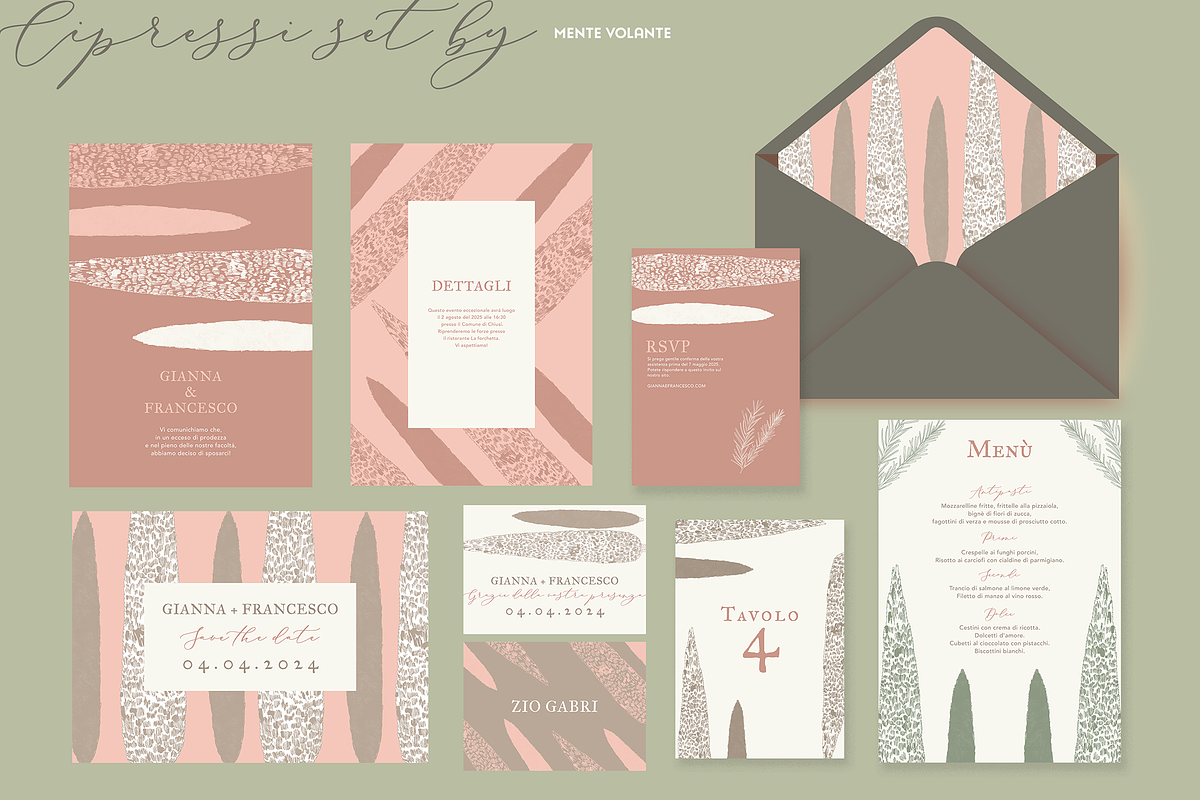 Wedding Stationery set Cipressi, an Invitation Template by Mente Volante Studio (Photo 1 of 6)