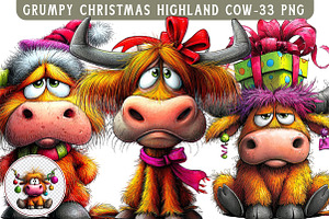 Grumpy Christmas Highland Cow Clipar, an Illustration by Libby Wishes