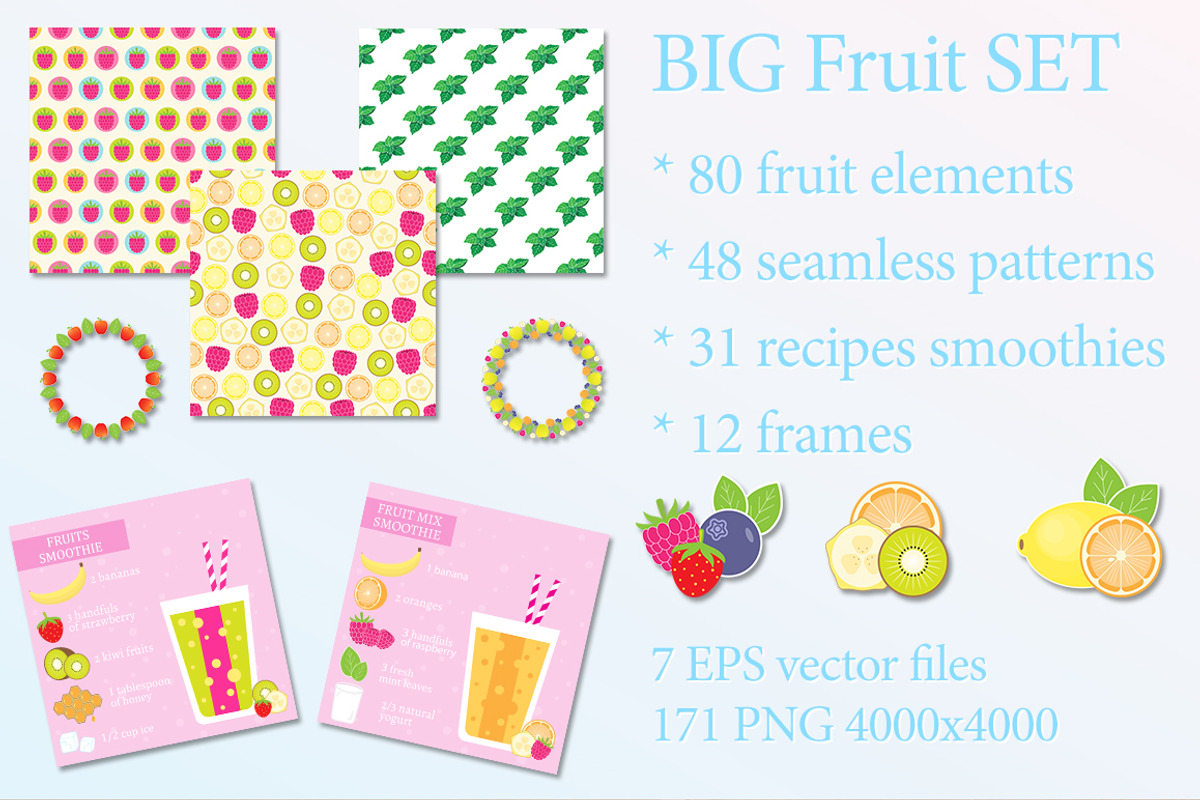 Big Fruit Set (eps, png), an Object Graphic by My Sweet Dreams (Photo 1 of 3)
