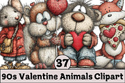 90s Valentine Animals Clipart, an Illustration by Design Market (Thumbnail 1 of 3)