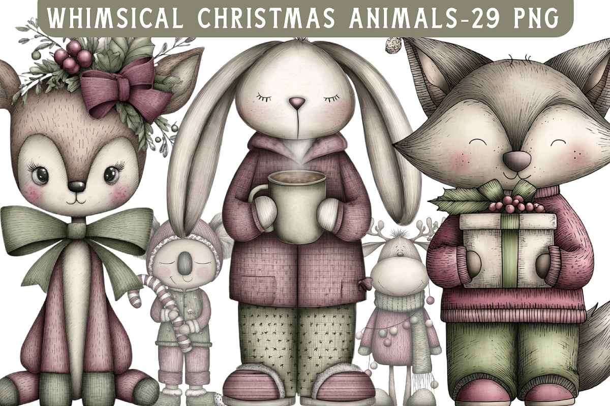 Whimsical Christmas Animals Clipart, an Illustration by Libby Wishes (Photo 1 of 7)