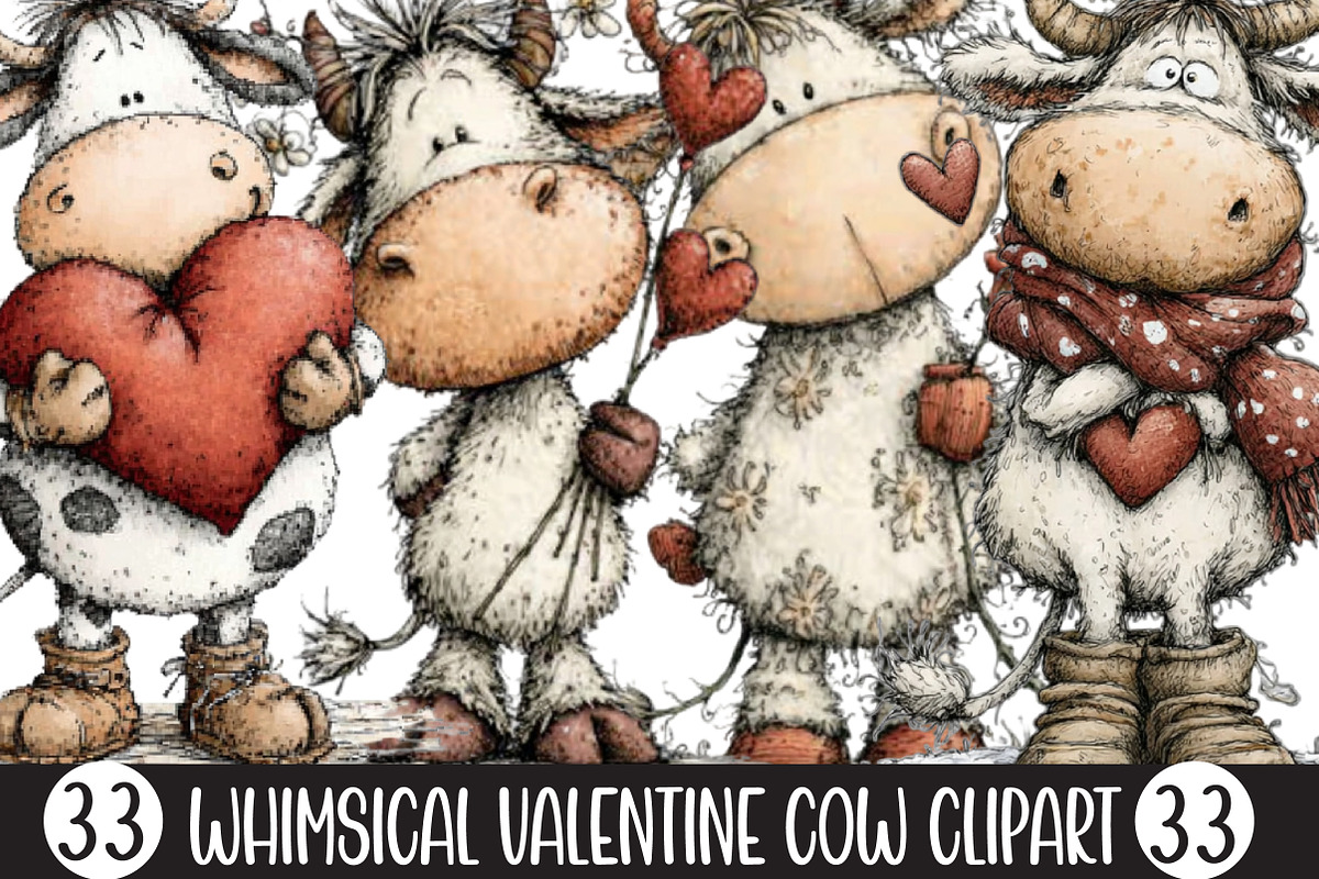 Whimsical Valentine Cow Clipart, an Illustration by Designking (Photo 1 of 5)