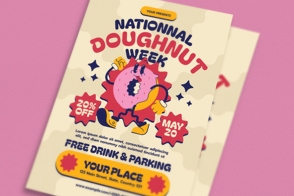 Retro Trendy National Doughnut Flyer, a Flyer Template by Guuver (Photo 3 of 3)