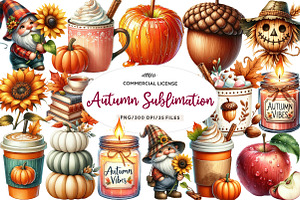 Watercolor Autumn Sublimation Clipar, an Illustration by CreationArt