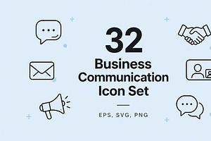 32 Business Communication Icon Set, an Outline Icon by adenpinkstore