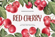Red Cherry branch. Watercolor, a Decorative Illustration by OlyaGutArt (Thumbnail 1 of 3)