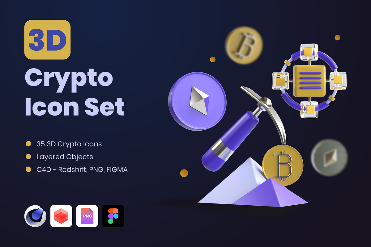 3D Crypto Icons, a 3D by Flat Icons