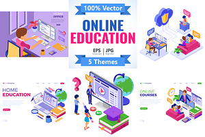 Online Distance Education from Home, an Education Illustration by TAlex