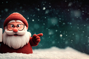 Cute Santa Claus with glasses holding blank sign and pointing in, a Holiday Photo by José Manuel Gelpi