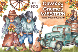 Cowboy Gnomes Western Watercolor Png