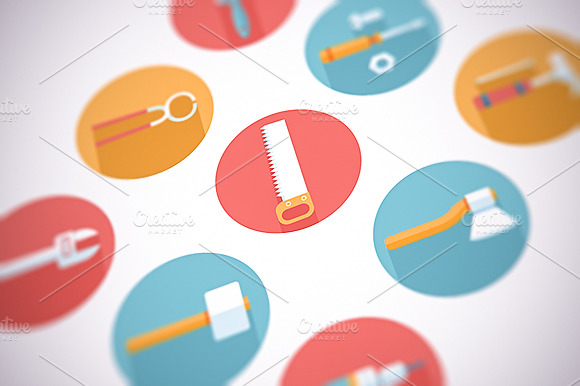 Flat Construction And Tools Icon Set