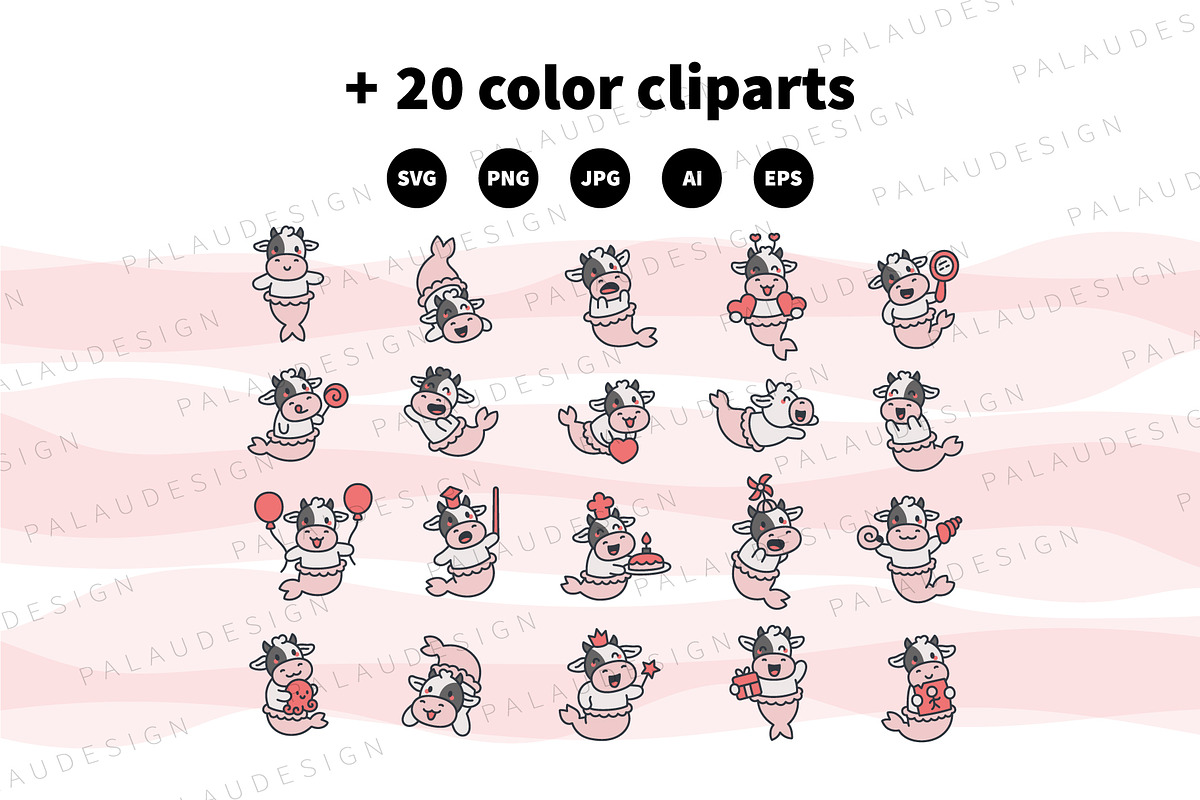 Cute Kawaii Cow Mermaid Character, an Animal Illustration by Palau (Photo 10 of 12)