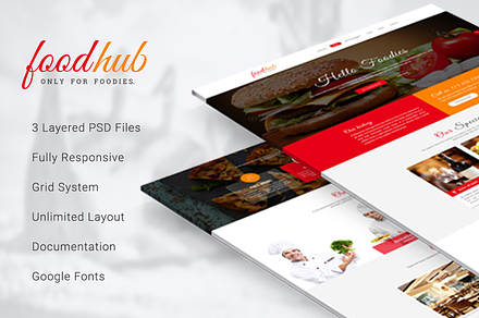 Foodhub - Responsive Restaurant PSD, a Landing Page Template by Pentaclay