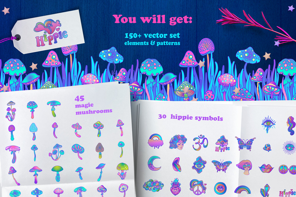 HIPPIE Set of 150+ vectors, a Pattern Graphic by Varvara Gorbash (Photo 7 of 9)