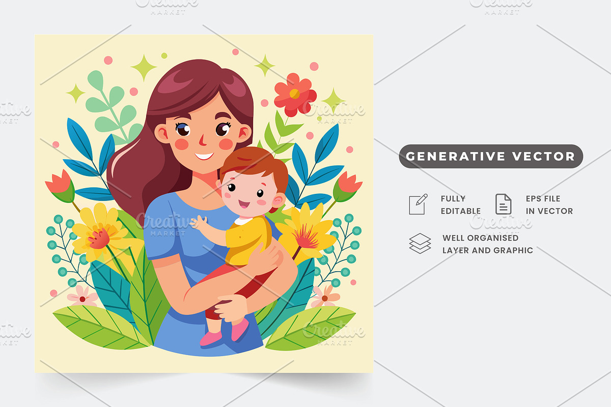 A joyful mother smiles while holding, a Graphic by Iftikhar Alam