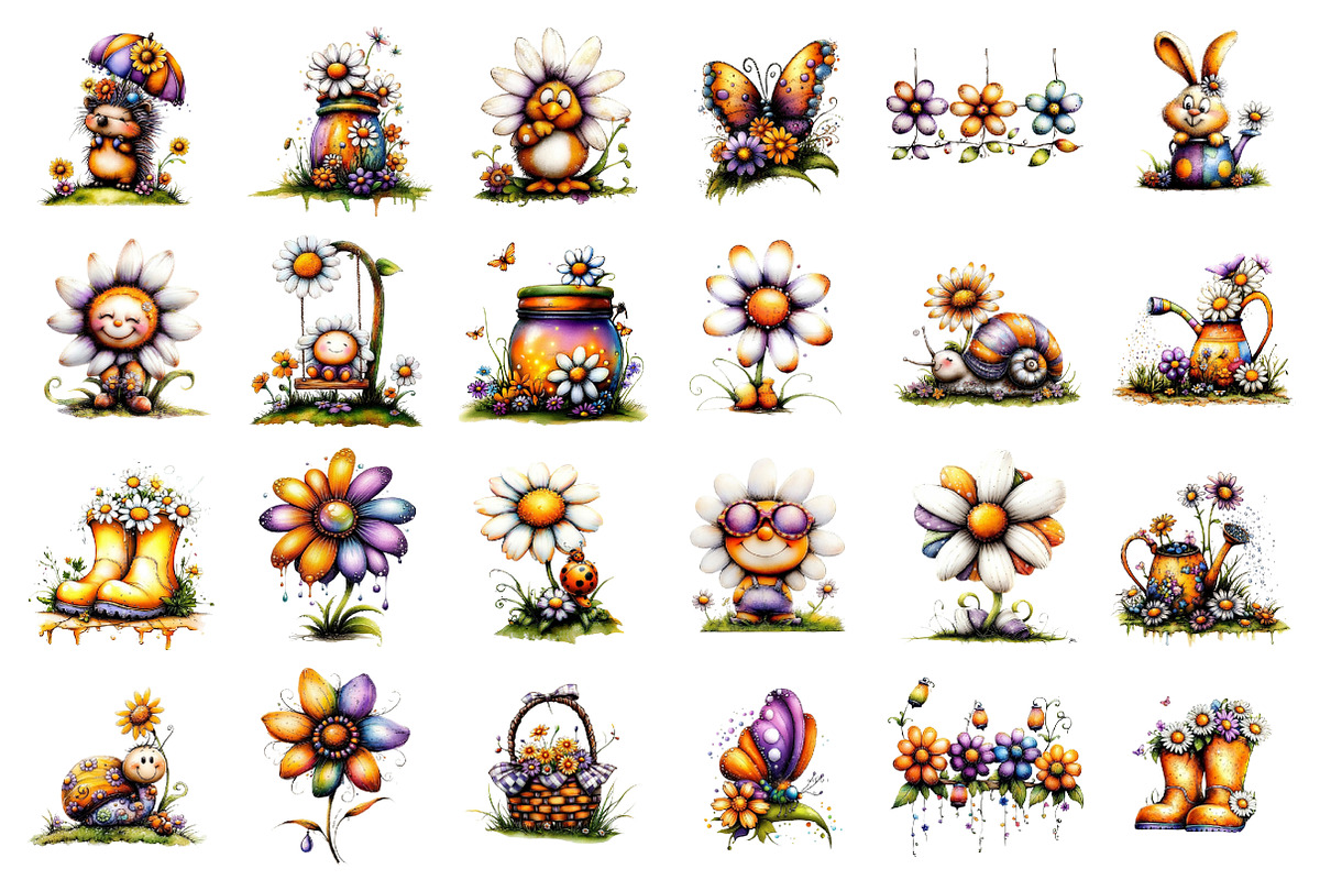 Whimsical Spring Daisy Flower Clipar, an Illustration by designcity5 (Photo 2 of 5)