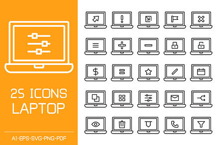 Laptop Computer and Ui Icons, an Outline Icon by Designfour