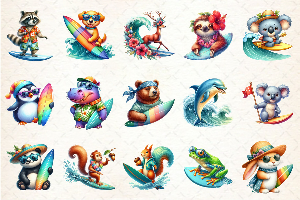 Cute Surfing Animals Clipart, an Illustration by Rose Art (Photo 3 of 3)