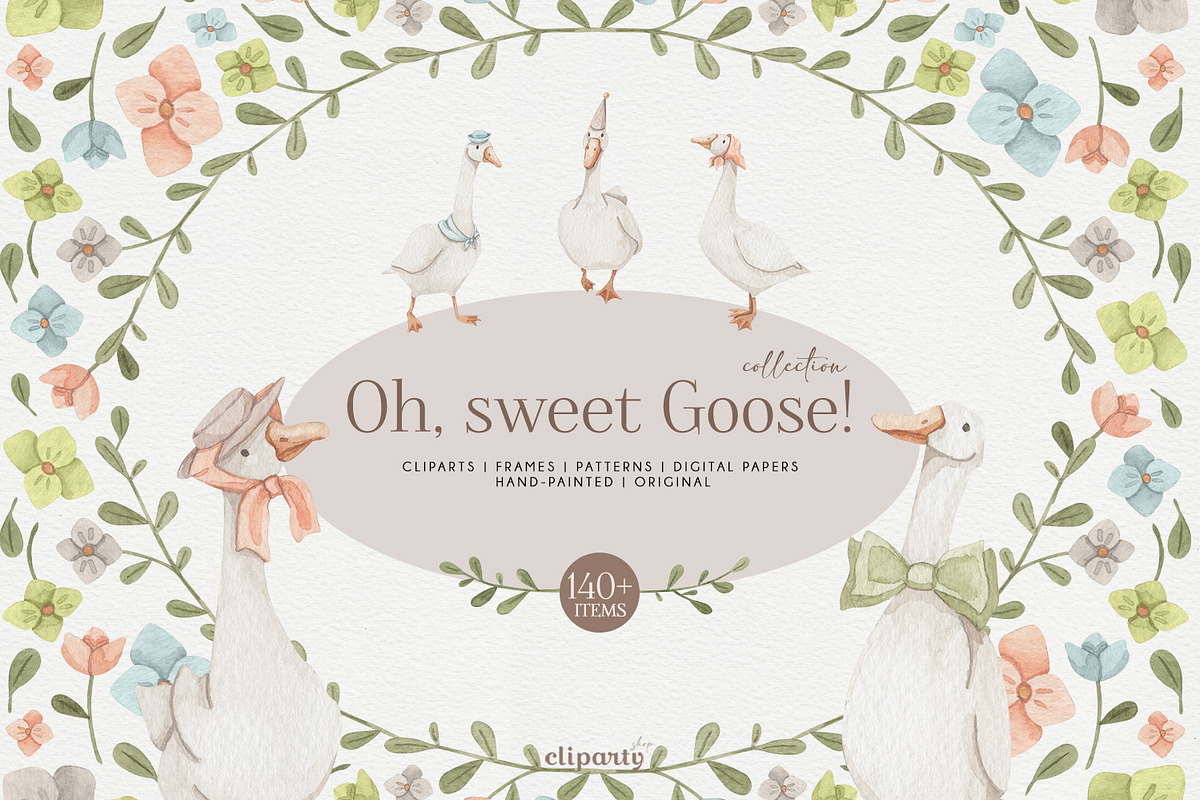 Cottagecore Goose - Clipart Set, an Illustration by Gau Silva Studio (Photo 1 of 8)